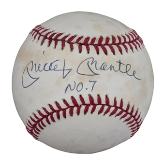 Mickey Mantle Signed And Inscibed Official American League Baseball (PSA/DNA)